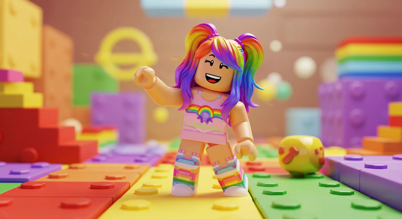 happy rainbow girl in a colorful world