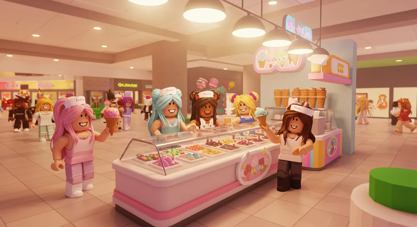 cute pink pastel ice cream shop at the mall