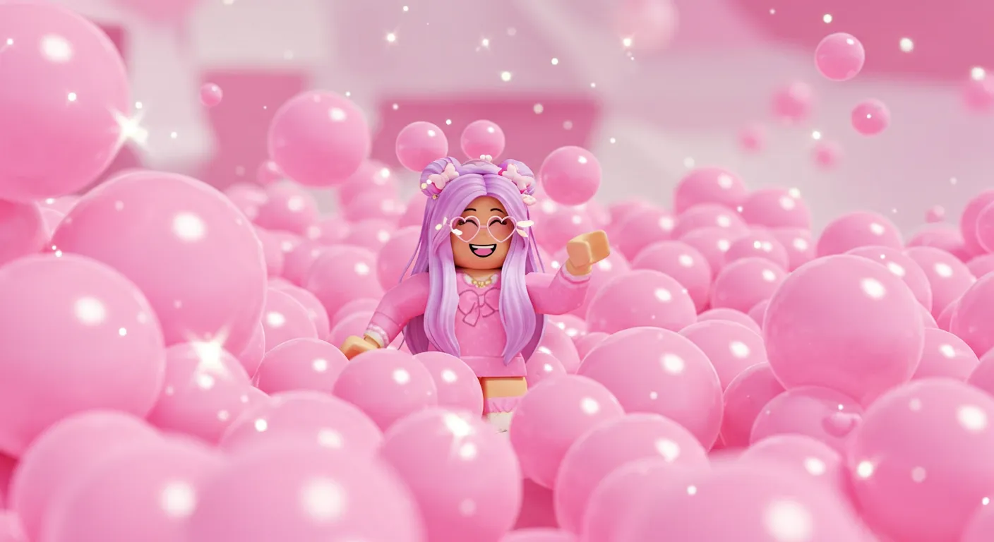pink girl playing in pit of pink bubblegum balls