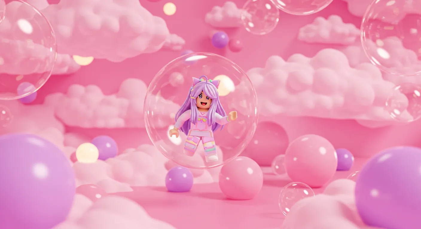 pink diva floating away in a bubble